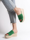 MARLA Dolgu Topuklu Ortopedik Taban Hasır Görünümlü Triko Kadın Terlik  TKT - Yeşil Somersan Giyim | Kadın, Erkek ve Çocuk Moda