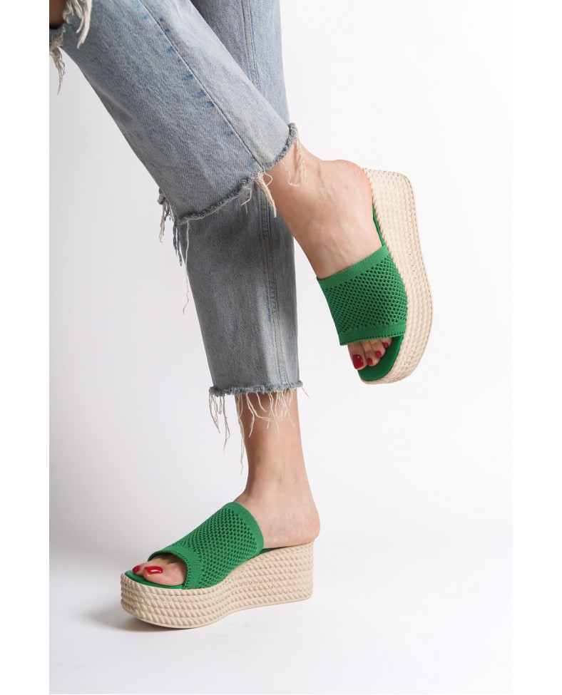 MARLA Dolgu Topuklu Ortopedik Taban Hasır Görünümlü Triko Kadın Terlik  TKT - Yeşil Somersan Giyim | Kadın, Erkek ve Çocuk Moda