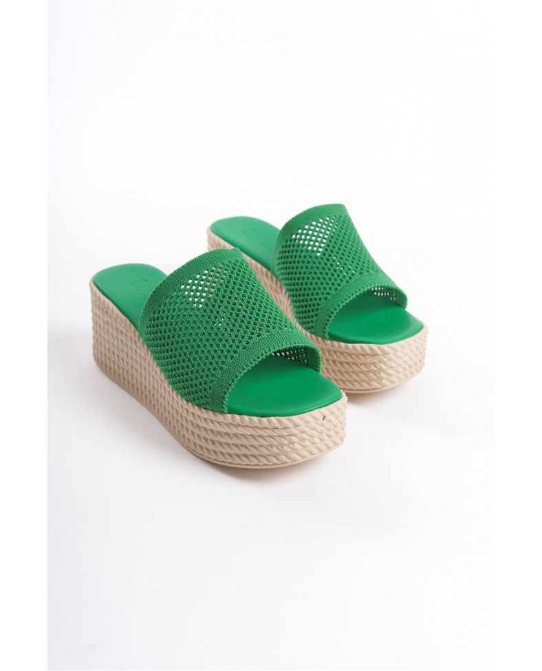 MARLA Dolgu Topuklu Ortopedik Taban Hasır Görünümlü Triko Kadın Terlik  TKT - Yeşil Somersan Giyim | Kadın, Erkek ve Çocuk Moda