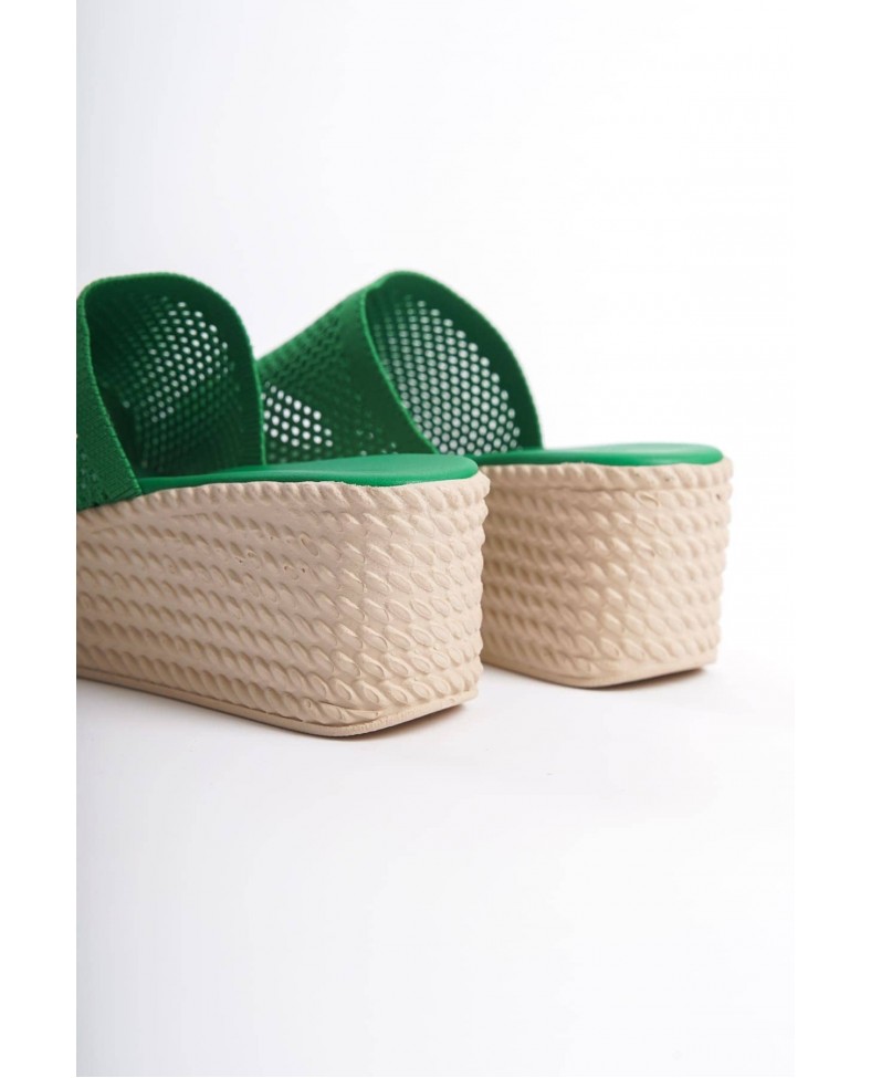 MARLA Dolgu Topuklu Ortopedik Taban Hasır Görünümlü Triko Kadın Terlik  TKT - Yeşil Somersan Giyim | Kadın, Erkek ve Çocuk Moda