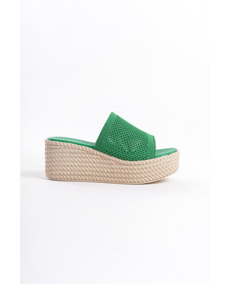 MARLA Dolgu Topuklu Ortopedik Taban Hasır Görünümlü Triko Kadın Terlik  TKT - Yeşil Somersan Giyim | Kadın, Erkek ve Çocuk Moda