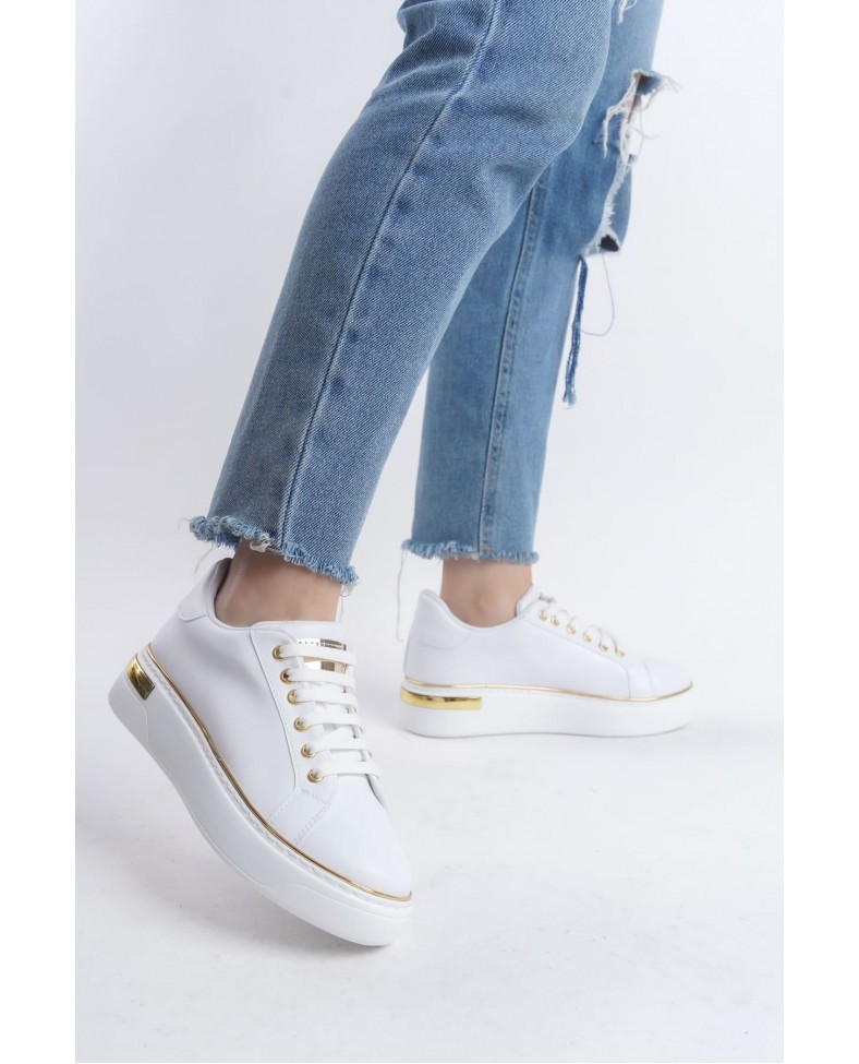 MINA Bağcıklı Ortopedik Taban Kadın Sneaker Spor Ayakkabı  CBT - Beyaz/Altın Somersan Giyim | Kadın, Erkek ve Çocuk Moda
