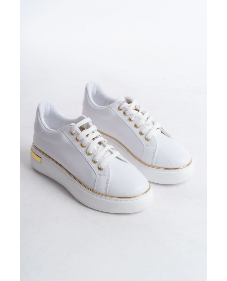 MINA Bağcıklı Ortopedik Taban Kadın Sneaker Spor Ayakkabı  CBT - Beyaz/Altın Somersan Giyim | Kadın, Erkek ve Çocuk Moda