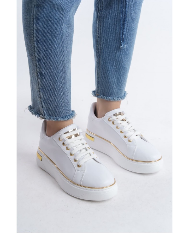MINA Bağcıklı Ortopedik Taban Kadın Sneaker Spor Ayakkabı  CBT - Beyaz/Altın Somersan Giyim | Kadın, Erkek ve Çocuk Moda