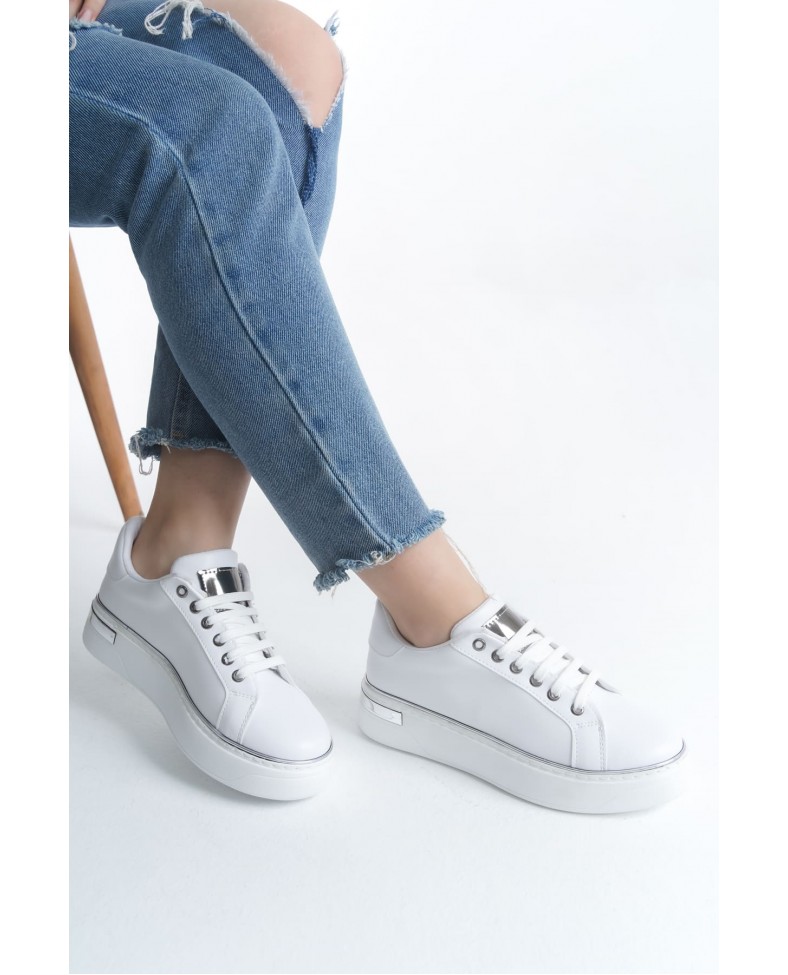 MINA Bağcıklı Ortopedik Taban Kadın Sneaker Spor Ayakkabı  CBT - Beyaz/Gümüş Somersan Giyim | Kadın, Erkek ve Çocuk Moda