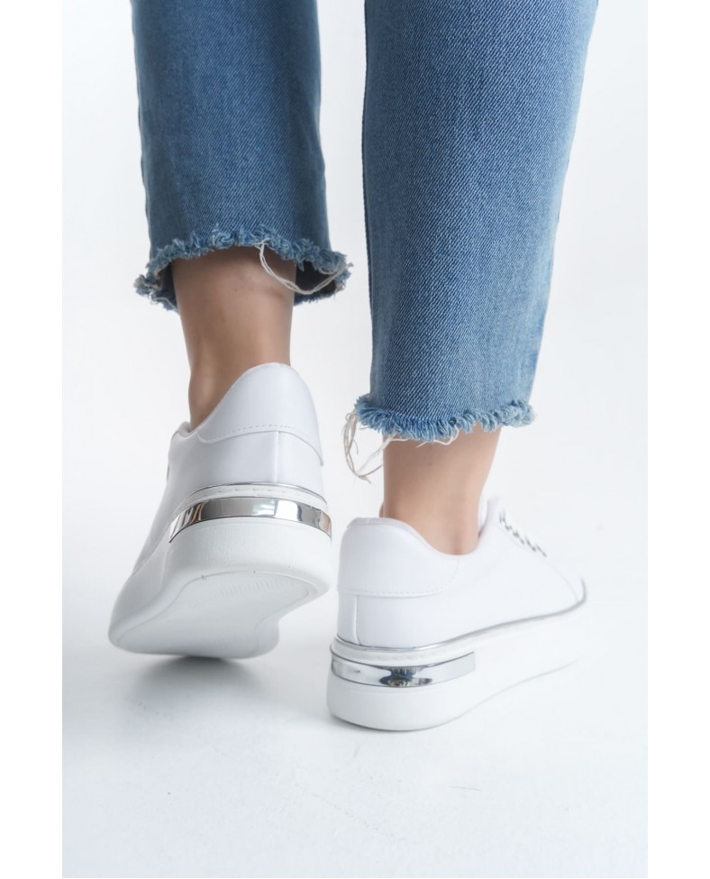 MINA Bağcıklı Ortopedik Taban Kadın Sneaker Spor Ayakkabı  CBT - Beyaz/Gümüş Somersan Giyim | Kadın, Erkek ve Çocuk Moda