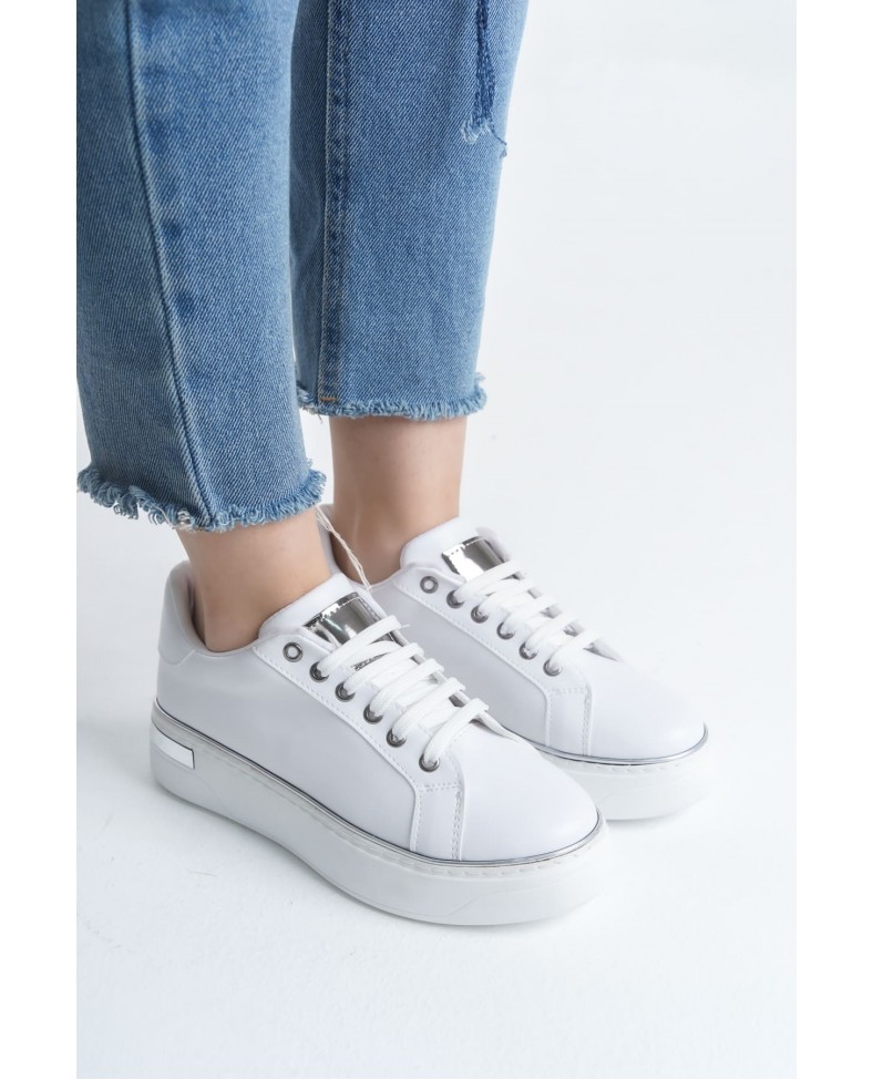 MINA Bağcıklı Ortopedik Taban Kadın Sneaker Spor Ayakkabı  CBT - Beyaz/Gümüş Somersan Giyim | Kadın, Erkek ve Çocuk Moda