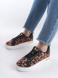 MINA Bağcıklı Ortopedik Taban Leopar Desenli Kadın Sneaker Spor Ayakkabı  TBT - Kahverengi Somersan Giyim | Kadın, Erkek ve Çocuk Moda
