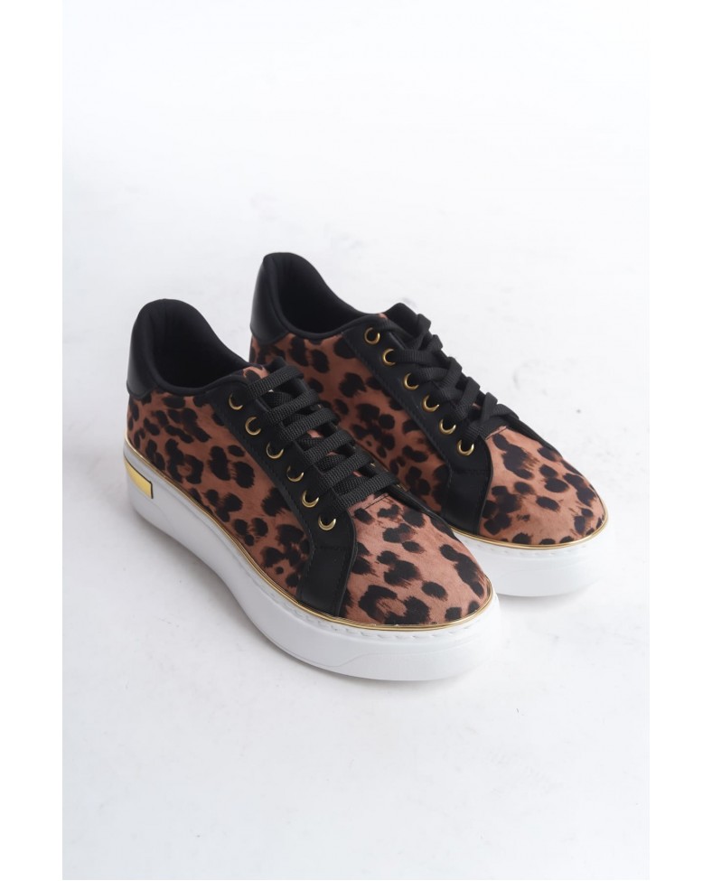 MINA Bağcıklı Ortopedik Taban Leopar Desenli Kadın Sneaker Spor Ayakkabı  TBT - Kahverengi Somersan Giyim | Kadın, Erkek ve Çocuk Moda