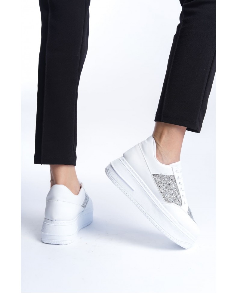 MIPA Bağcıklı Ortopedik Taban Simli Kadın Sneaker Spor Ayakkabı  CBT - Beyaz Somersan Giyim | Kadın, Erkek ve Çocuk Moda