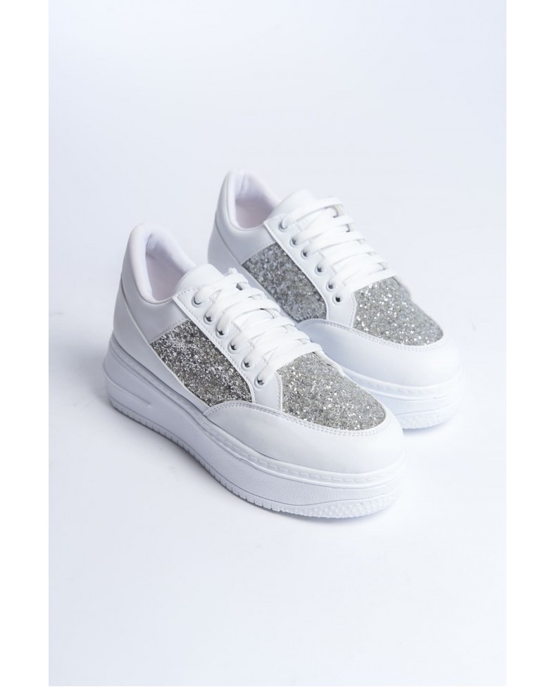 MIPA Bağcıklı Ortopedik Taban Simli Kadın Sneaker Spor Ayakkabı  CBT - Beyaz Somersan Giyim | Kadın, Erkek ve Çocuk Moda