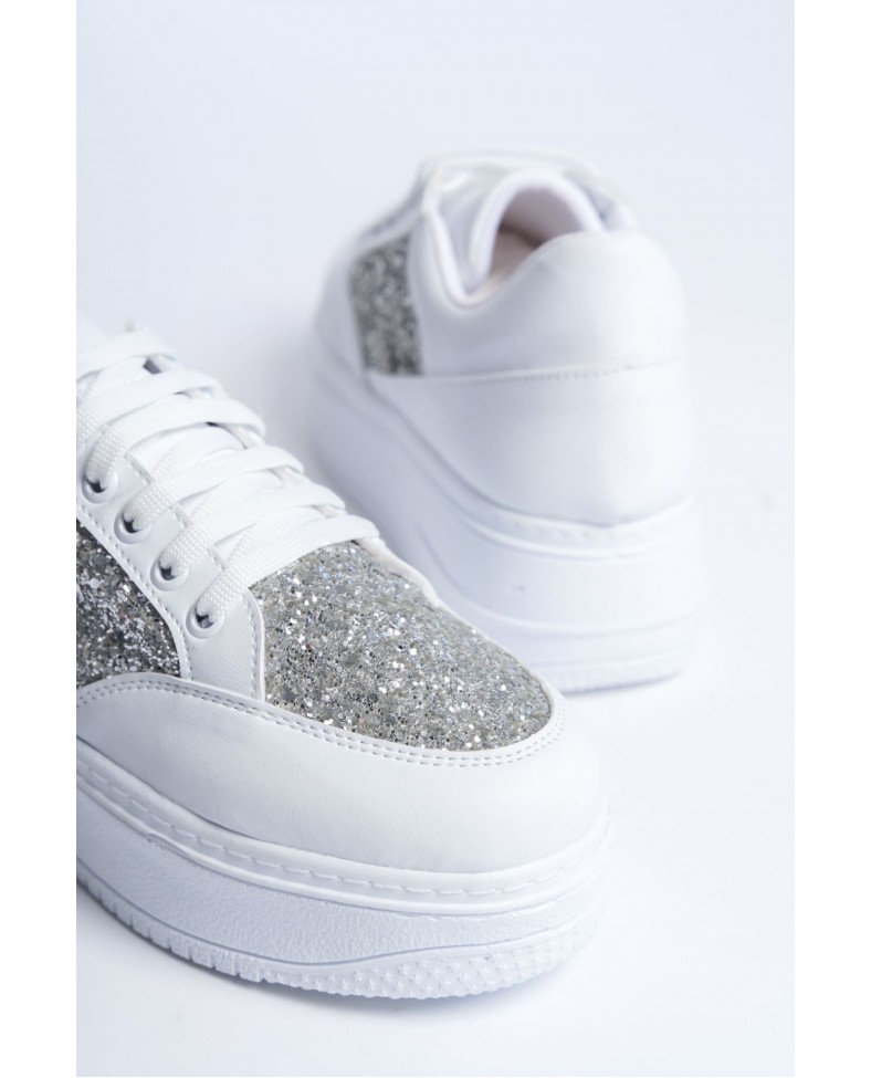 MIPA Bağcıklı Ortopedik Taban Simli Kadın Sneaker Spor Ayakkabı  CBT - Beyaz Somersan Giyim | Kadın, Erkek ve Çocuk Moda