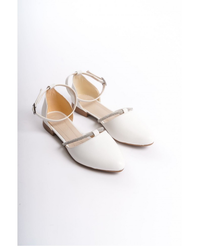MONICA Tokalı Ortopedik Rahat Taban Taş Detaylı Kadın Babet Ayakkabı  CKT - Beyaz Somersan Giyim | Kadın, Erkek ve Çocuk Moda