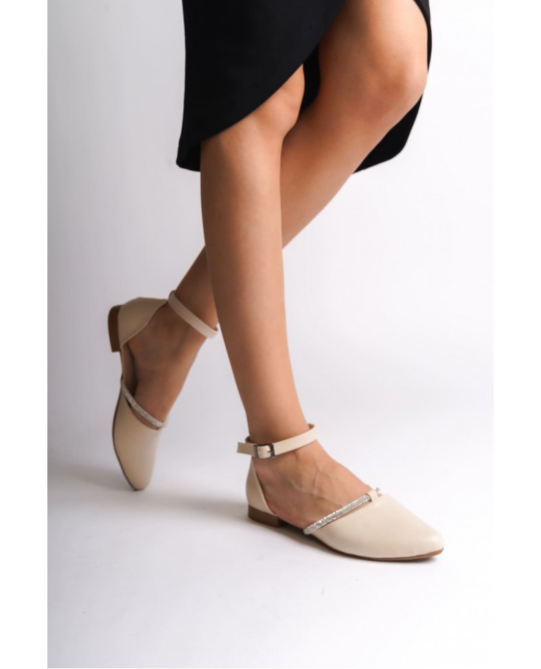 MONICA Tokalı Ortopedik Rahat Taban Taş Detaylı Kadın Babet Ayakkabı  CKT - Krem Somersan Giyim | Kadın, Erkek ve Çocuk Moda