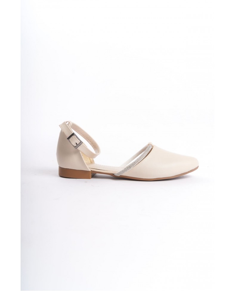 MONICA Tokalı Ortopedik Rahat Taban Taş Detaylı Kadın Babet Ayakkabı  CKT - Krem Somersan Giyim | Kadın, Erkek ve Çocuk Moda
