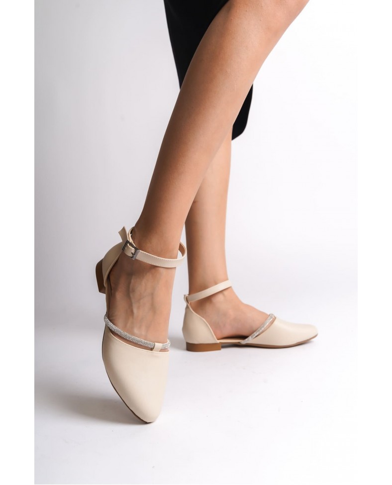 MONICA Tokalı Ortopedik Rahat Taban Taş Detaylı Kadın Babet Ayakkabı  CKT - Krem Somersan Giyim | Kadın, Erkek ve Çocuk Moda