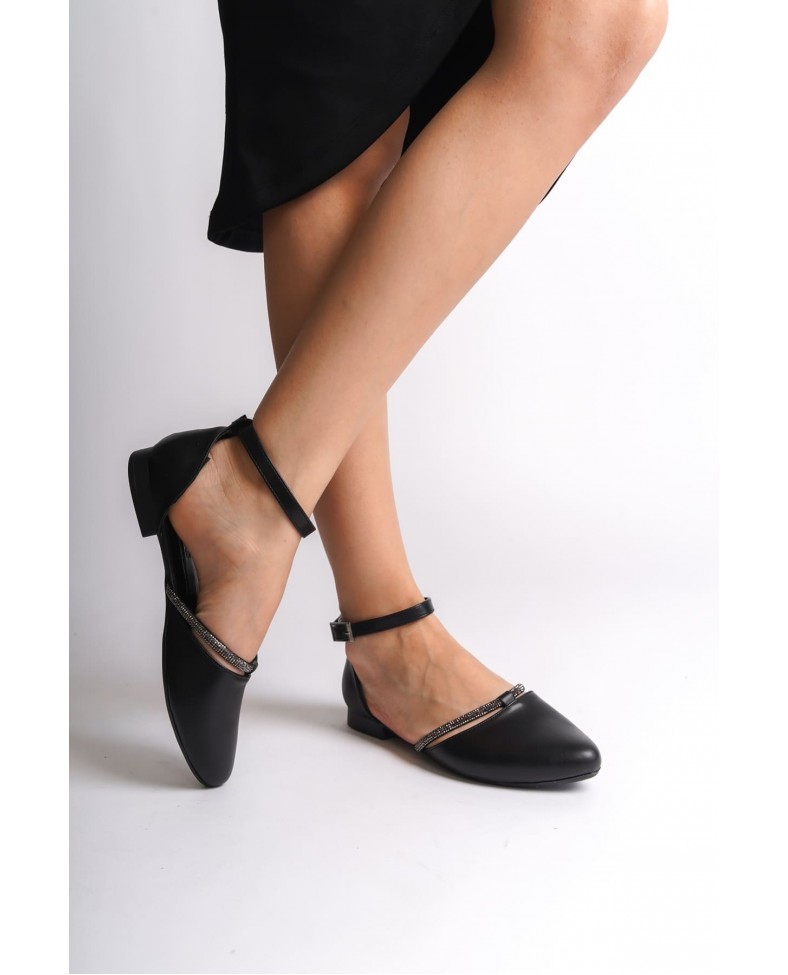 MONICA Tokalı Ortopedik Rahat Taban Taş Detaylı Kadın Babet Ayakkabı  CST - Siyah Somersan Giyim | Kadın, Erkek ve Çocuk Moda