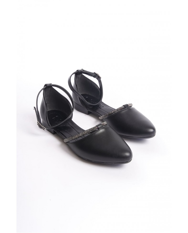 MONICA Tokalı Ortopedik Rahat Taban Taş Detaylı Kadın Babet Ayakkabı  CST - Siyah Somersan Giyim | Kadın, Erkek ve Çocuk Moda