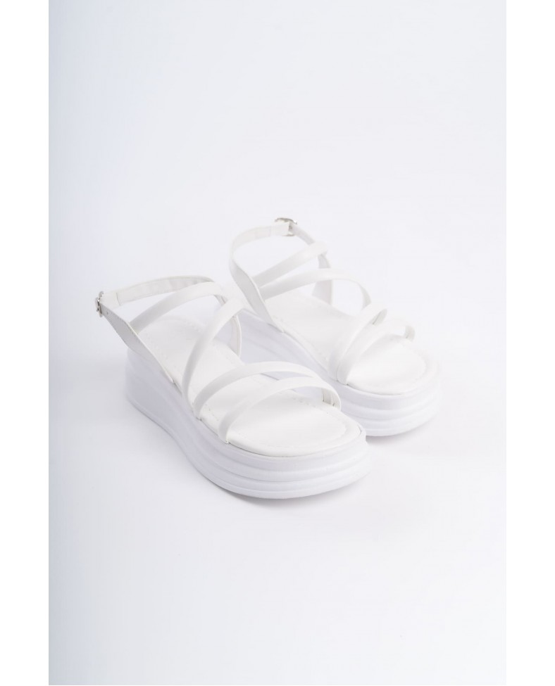 NATALIE İnce Tokalı Şerit Detaylı Ortopedik Taban Kadın Sandalet CBT - Beyaz Somersan Giyim | Kadın, Erkek ve Çocuk Moda