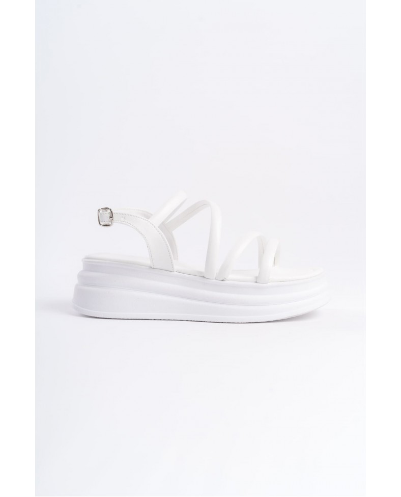 NATALIE İnce Tokalı Şerit Detaylı Ortopedik Taban Kadın Sandalet CBT - Beyaz Somersan Giyim | Kadın, Erkek ve Çocuk Moda