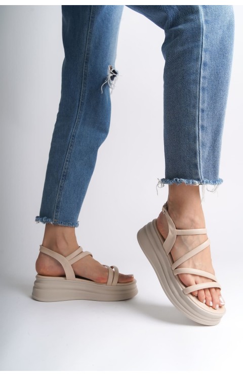 NATALIE İnce Tokalı Şerit Detaylı Ortopedik Taban Kadın Sandalet  CKT - Krem