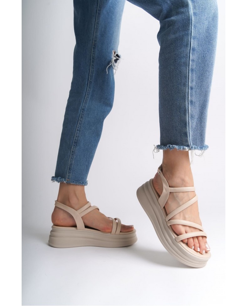 NATALIE İnce Tokalı Şerit Detaylı Ortopedik Taban Kadın Sandalet  CKT - Krem Somersan Giyim | Kadın, Erkek ve Çocuk Moda