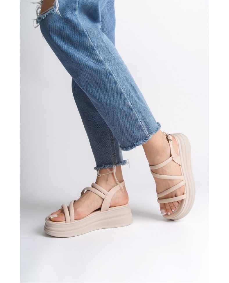 NATALIE İnce Tokalı Şerit Detaylı Ortopedik Taban Kadın Sandalet  CKT - Krem Somersan Giyim | Kadın, Erkek ve Çocuk Moda