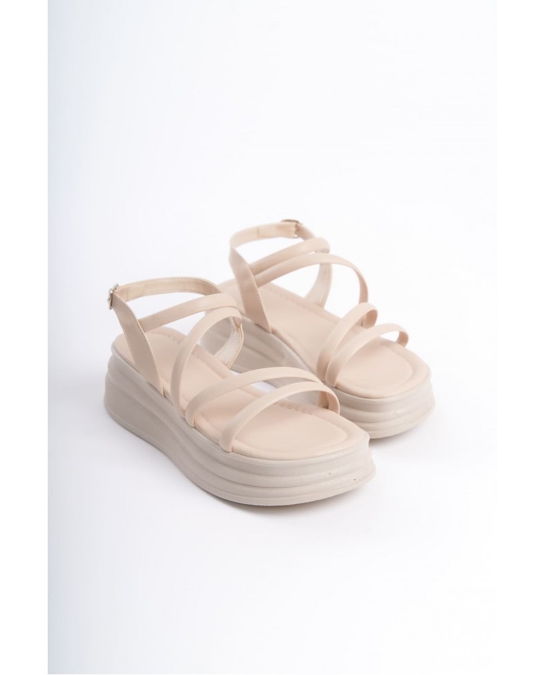 NATALIE İnce Tokalı Şerit Detaylı Ortopedik Taban Kadın Sandalet  CKT - Krem Somersan Giyim | Kadın, Erkek ve Çocuk Moda