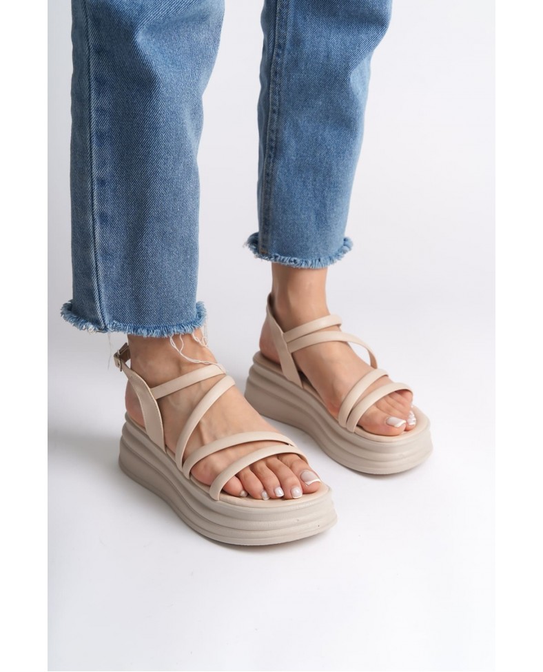 NATALIE İnce Tokalı Şerit Detaylı Ortopedik Taban Kadın Sandalet  CKT - Krem Somersan Giyim | Kadın, Erkek ve Çocuk Moda