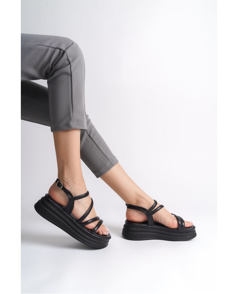 NATALIE İnce Tokalı Şerit Detaylı Ortopedik Taban Kadın Sandalet  CST - Siyah Somersan Giyim | Kadın, Erkek ve Çocuk Moda