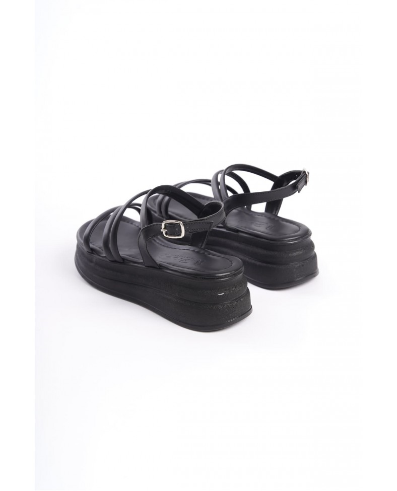 NATALIE İnce Tokalı Şerit Detaylı Ortopedik Taban Kadın Sandalet  CST - Siyah Somersan Giyim | Kadın, Erkek ve Çocuk Moda