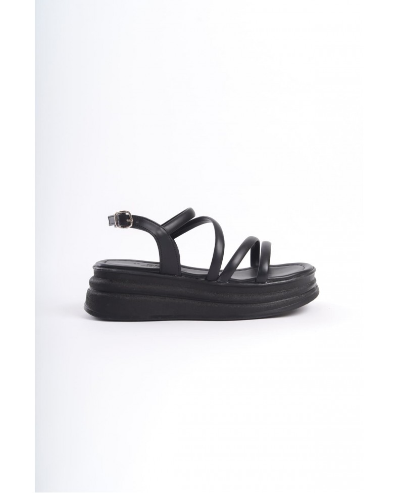 NATALIE İnce Tokalı Şerit Detaylı Ortopedik Taban Kadın Sandalet  CST - Siyah Somersan Giyim | Kadın, Erkek ve Çocuk Moda