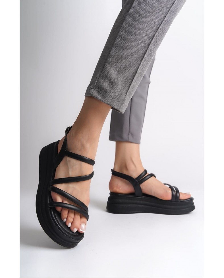 NATALIE İnce Tokalı Şerit Detaylı Ortopedik Taban Kadın Sandalet  CST - Siyah Somersan Giyim | Kadın, Erkek ve Çocuk Moda