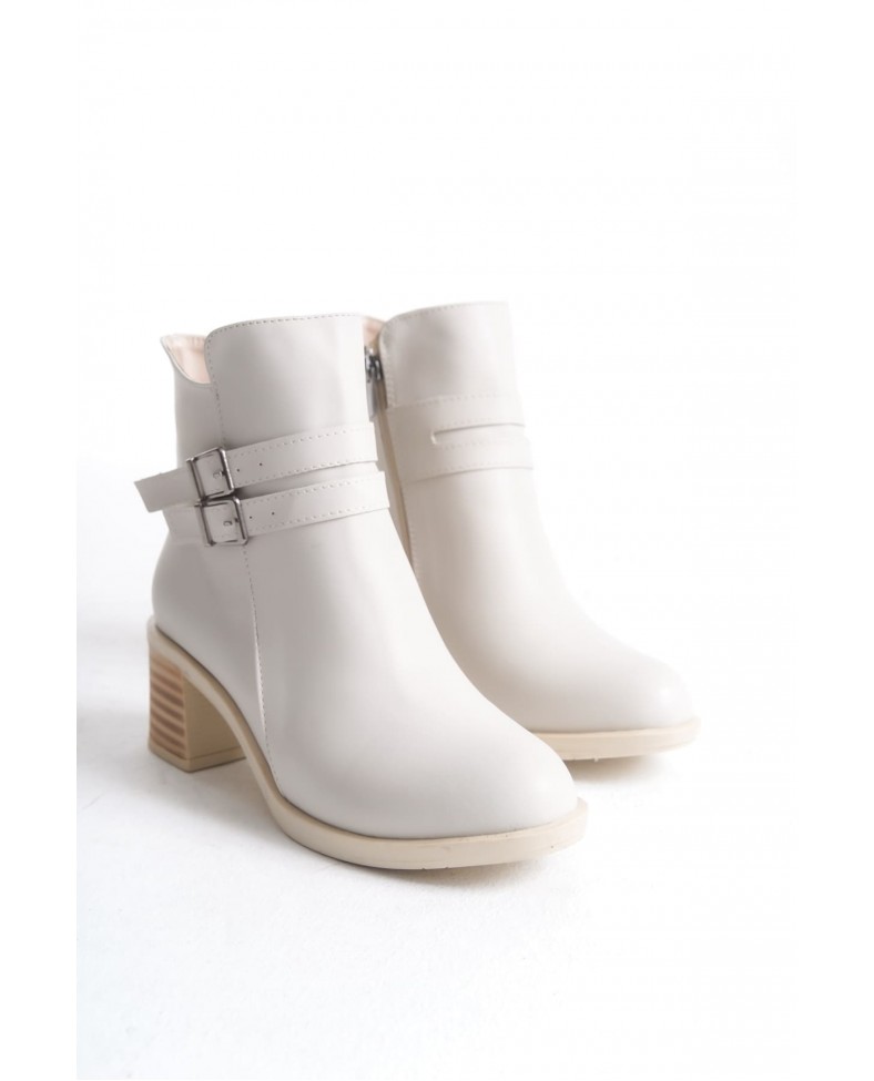 NOEMI Tokalı Fermuarlı Ortopedik Taban Topuklu Kadın Bot  CKT - Krem Somersan Giyim | Kadın, Erkek ve Çocuk Moda