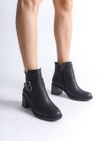 NOEMI Tokalı Fermuarlı Ortopedik Taban Topuklu Kadın Bot  CST - Siyah