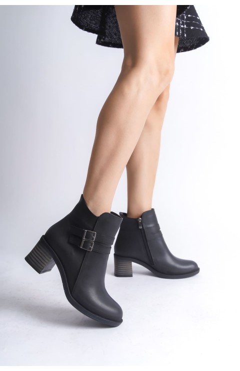 NOEMI Tokalı Fermuarlı Ortopedik Taban Topuklu Kadın Bot  CST - Siyah