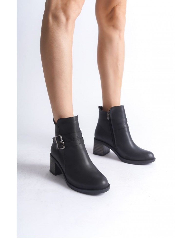 NOEMI Tokalı Fermuarlı Ortopedik Taban Topuklu Kadın Bot  CST - Siyah Somersan Giyim | Kadın, Erkek ve Çocuk Moda