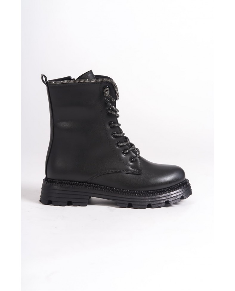 PAMELA Bağcıklı Fermuarlı Ortopedik Taban Taşlı Kadın Bot CST - Siyah Somersan Giyim | Kadın, Erkek ve Çocuk Moda