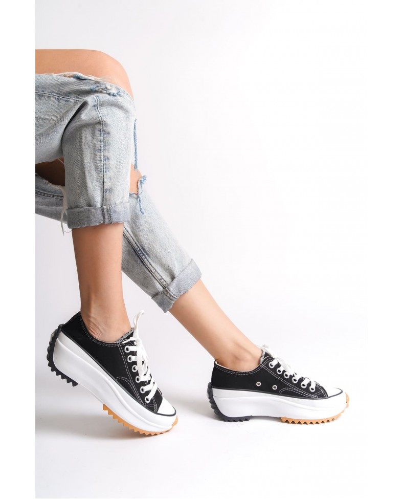 PARIS Bağcıklı Ortopedik Taban Kadın Sneaker Spor Ayakkabı  TBT - Siyah Somersan Giyim | Kadın, Erkek ve Çocuk Moda
