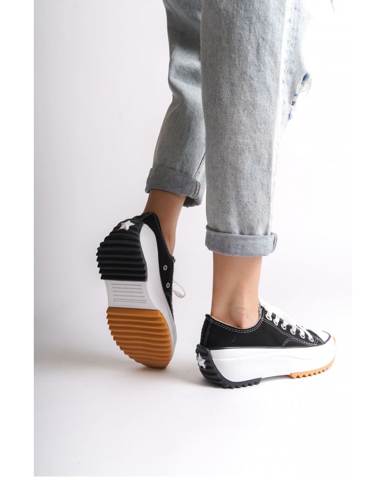 PARIS Bağcıklı Ortopedik Taban Kadın Sneaker Spor Ayakkabı  TBT - Siyah Somersan Giyim | Kadın, Erkek ve Çocuk Moda