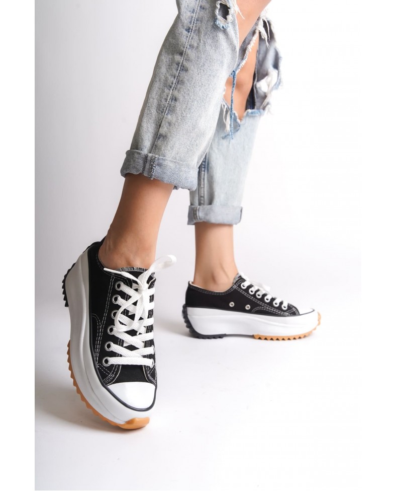 PARIS Bağcıklı Ortopedik Taban Kadın Sneaker Spor Ayakkabı  TBT - Siyah Somersan Giyim | Kadın, Erkek ve Çocuk Moda
