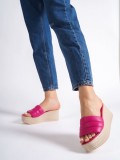 REINA Dolgu Topuklu Ortopedik Taban Hasır Görünümlü Kadın Terlik CKT - Fuşya Somersan Giyim | Kadın, Erkek ve Çocuk Moda