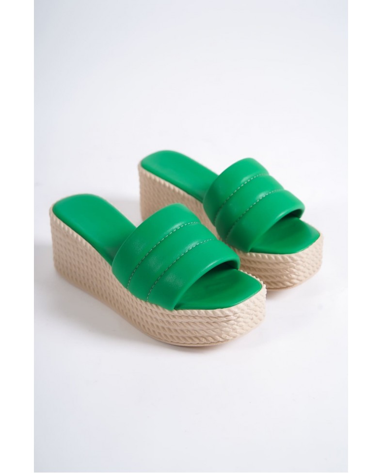 REINA Dolgu Topuklu Ortopedik Taban Hasır Görünümlü Kadın Terlik CKT - Yeşil Somersan Giyim | Kadın, Erkek ve Çocuk Moda