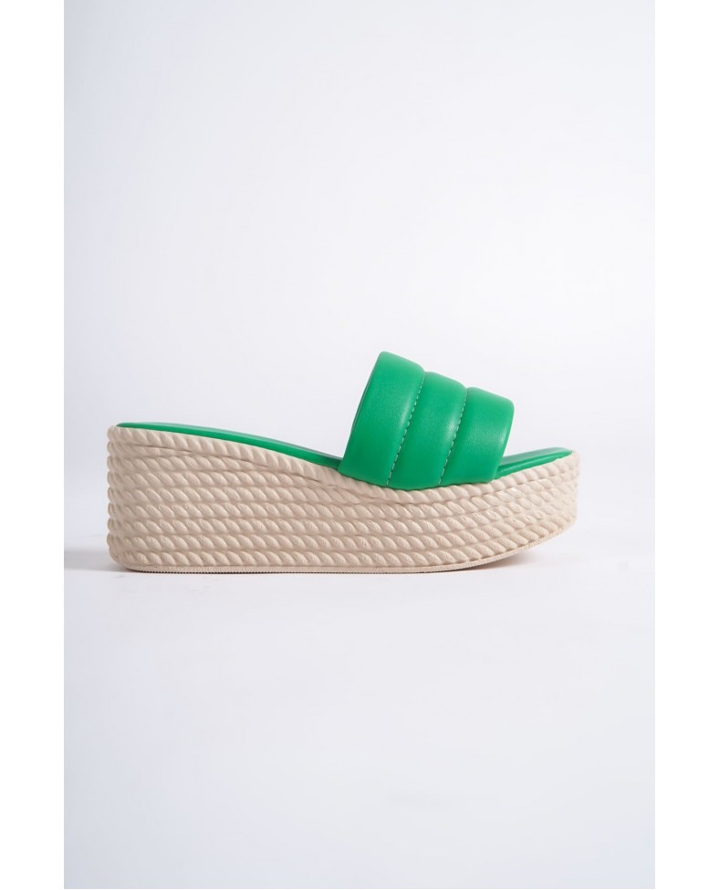 REINA Dolgu Topuklu Ortopedik Taban Hasır Görünümlü Kadın Terlik CKT - Yeşil Somersan Giyim | Kadın, Erkek ve Çocuk Moda