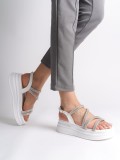 RILEY İnce Tokalı Taşlı Şeritli Ortopedik Taban Kadın Sandalet CBT - Beyaz Somersan Giyim | Kadın, Erkek ve Çocuk Moda