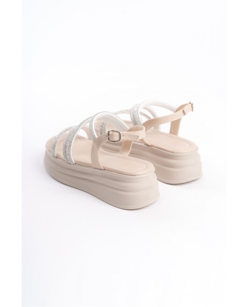 RILEY İnce Tokalı Taşlı Şeritli Ortopedik Taban Kadın Sandalet  CKT - Krem Somersan Giyim | Kadın, Erkek ve Çocuk Moda