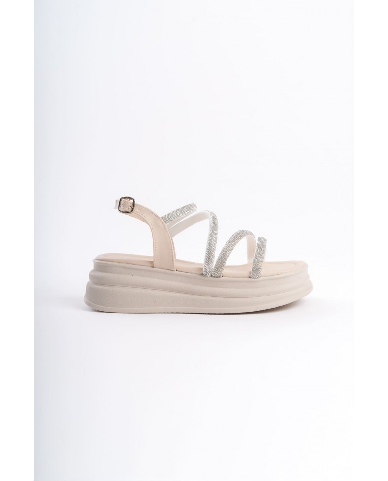 RILEY İnce Tokalı Taşlı Şeritli Ortopedik Taban Kadın Sandalet  CKT - Krem Somersan Giyim | Kadın, Erkek ve Çocuk Moda