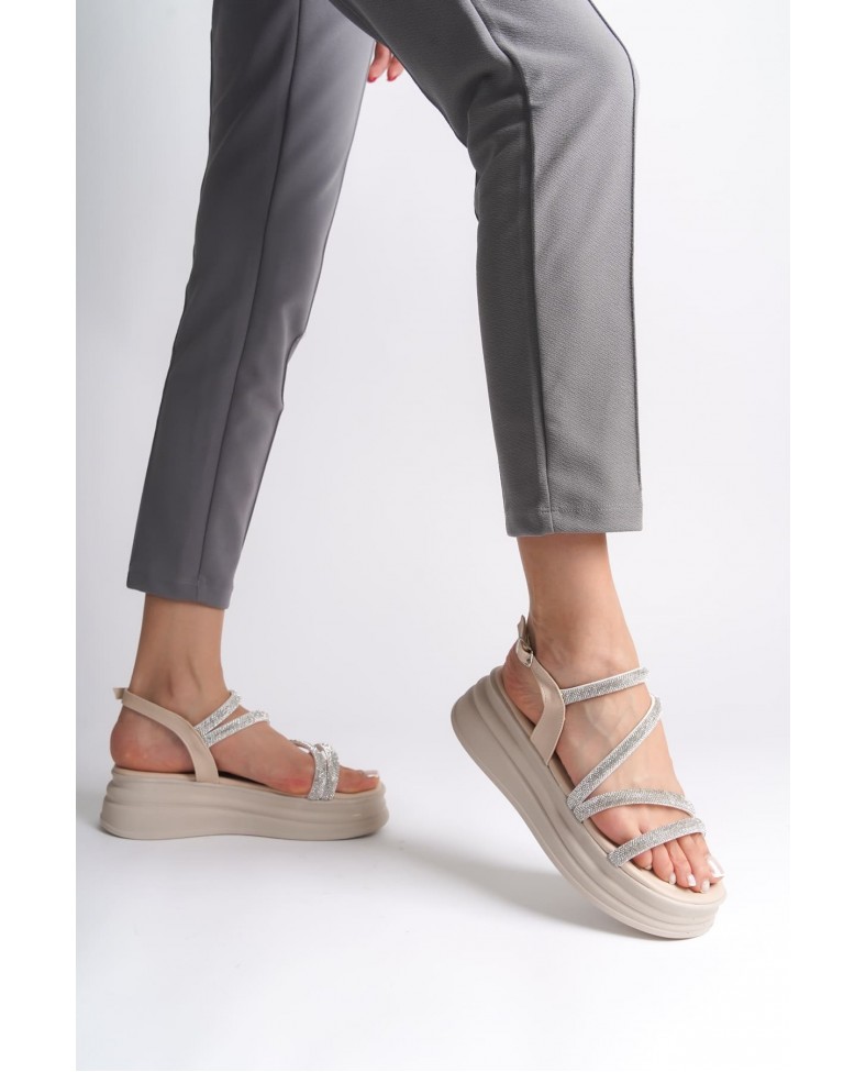 RILEY İnce Tokalı Taşlı Şeritli Ortopedik Taban Kadın Sandalet  CKT - Krem Somersan Giyim | Kadın, Erkek ve Çocuk Moda