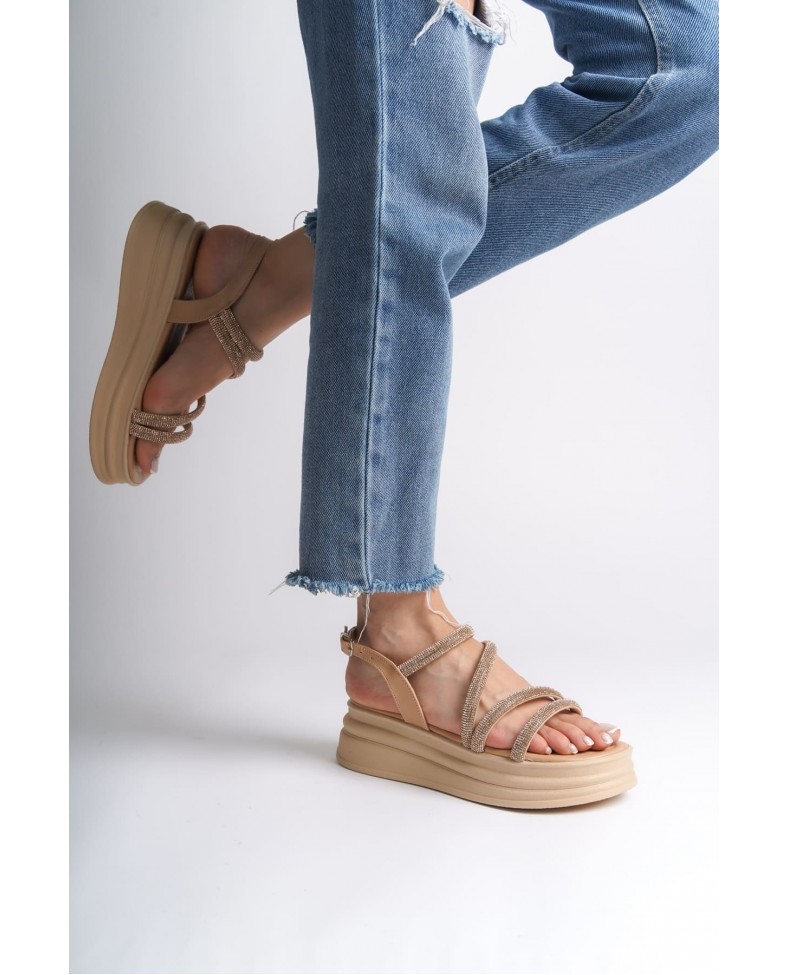 RILEY İnce Tokalı Taşlı Şeritli Ortopedik Taban Kadın Sandalet CTT - Ten Somersan Giyim | Kadın, Erkek ve Çocuk Moda