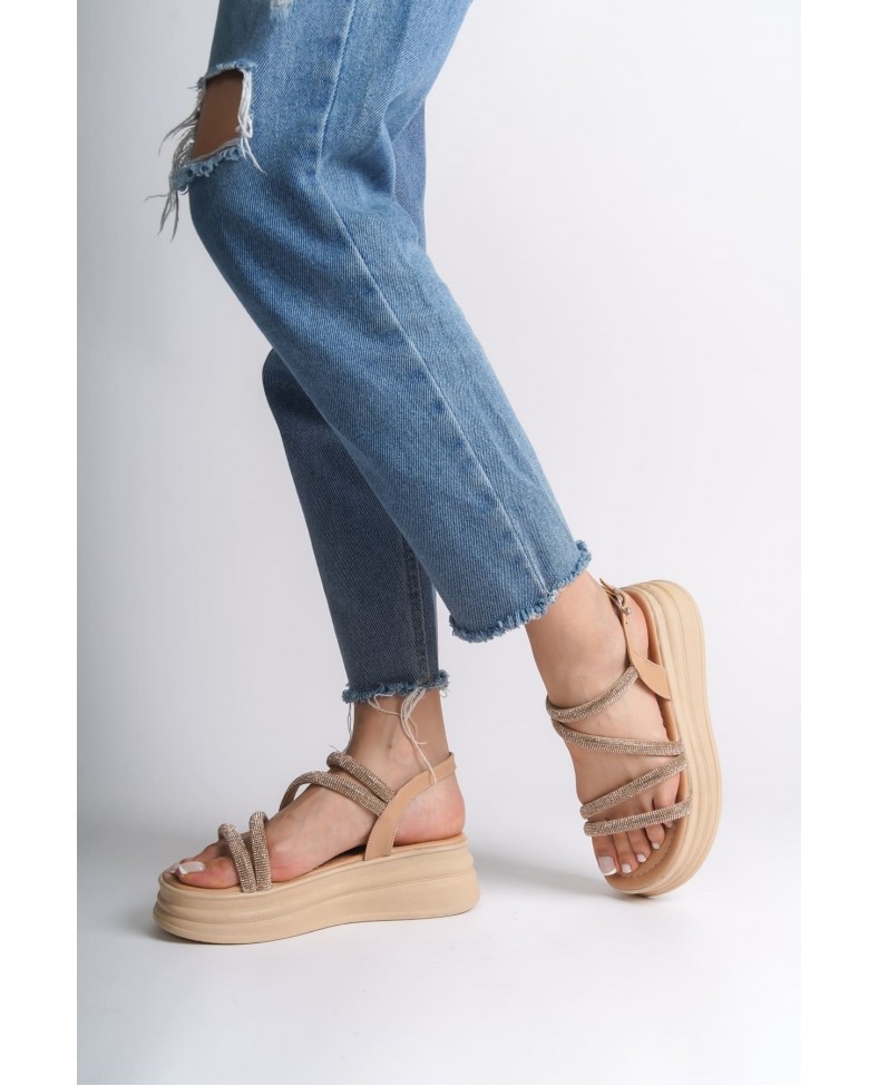 RILEY İnce Tokalı Taşlı Şeritli Ortopedik Taban Kadın Sandalet CTT - Ten Somersan Giyim | Kadın, Erkek ve Çocuk Moda